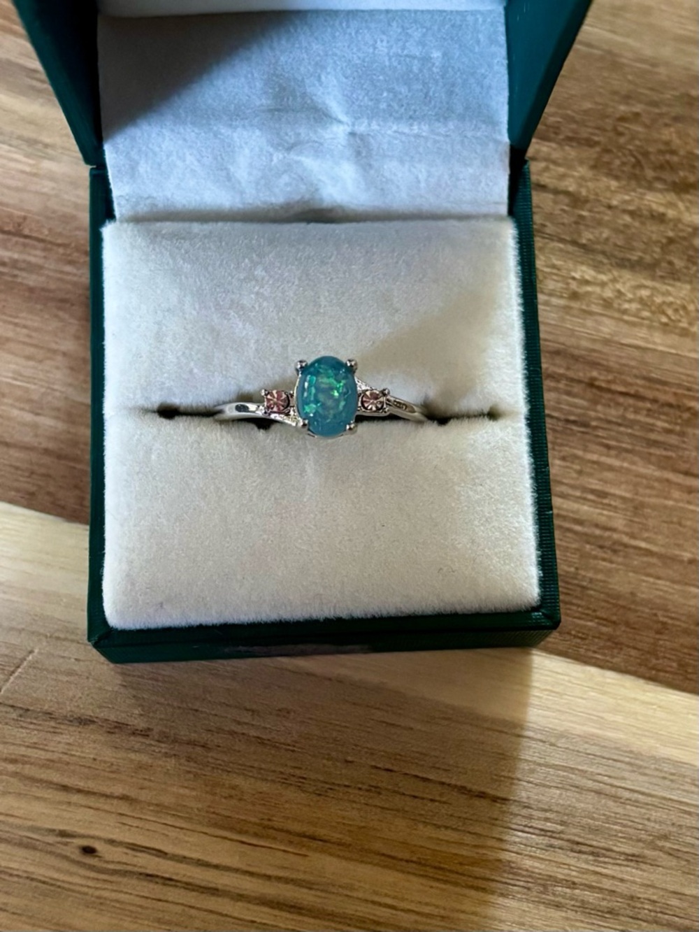 Opal Style Oval Ring Size 10 | Blue Iridescent Stone Silver Tone Dainty Ring